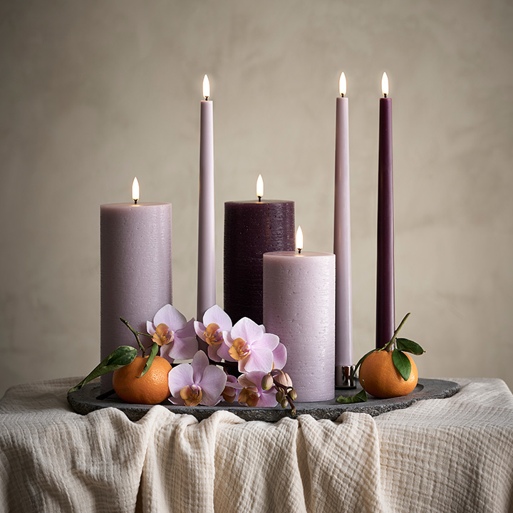 LED pillar candle light lavender thumbnail hover image